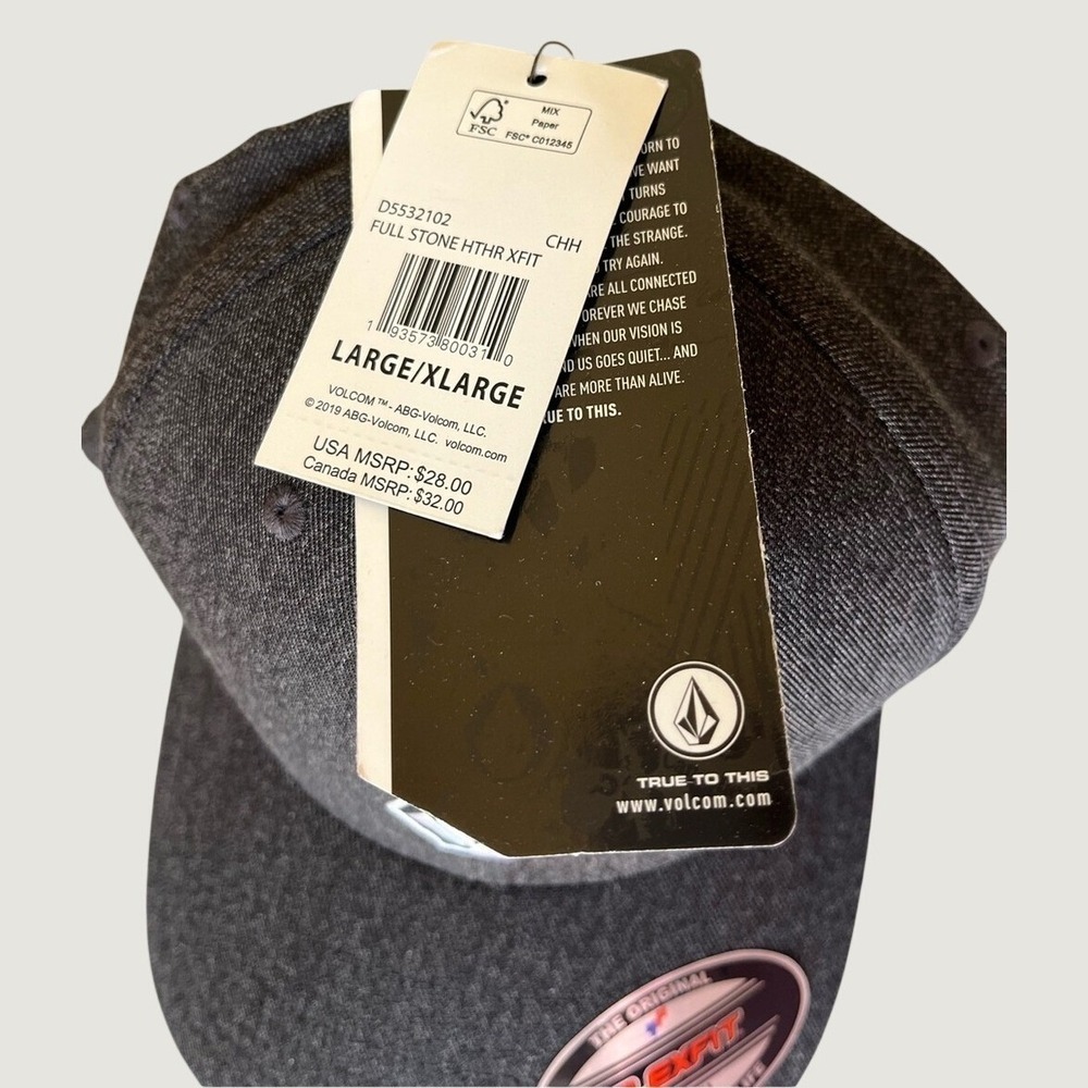Volcom Full Stone Flexfit Hat Cap Charcoal Mens Large XL Gray Logo NWT - Picture 3 of 13
